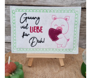 Stickdatei - ITH Postkarte "Ganz viel LIebe für Dich" Schwein